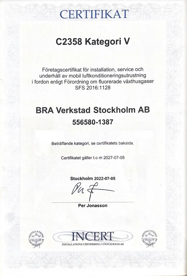 Certifikat Bra Verkstad