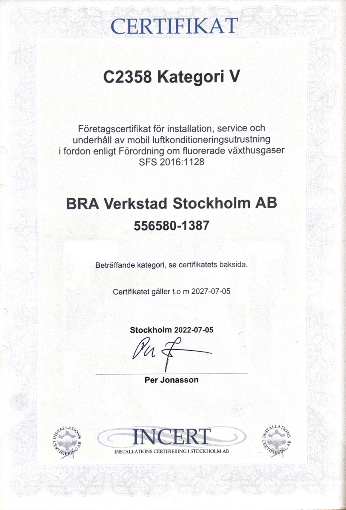 Certifikat Bra Verkstad